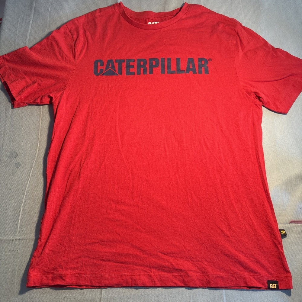 Caterpillar Mens Graphic T-Shirt Red Cotton Short Sleeve Logo Tee Large CAT